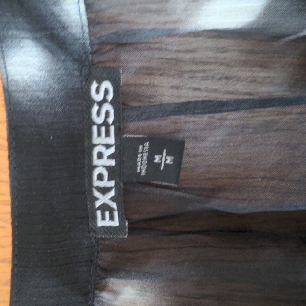 Express Black And White Print Sheer Beaded Top - image 3